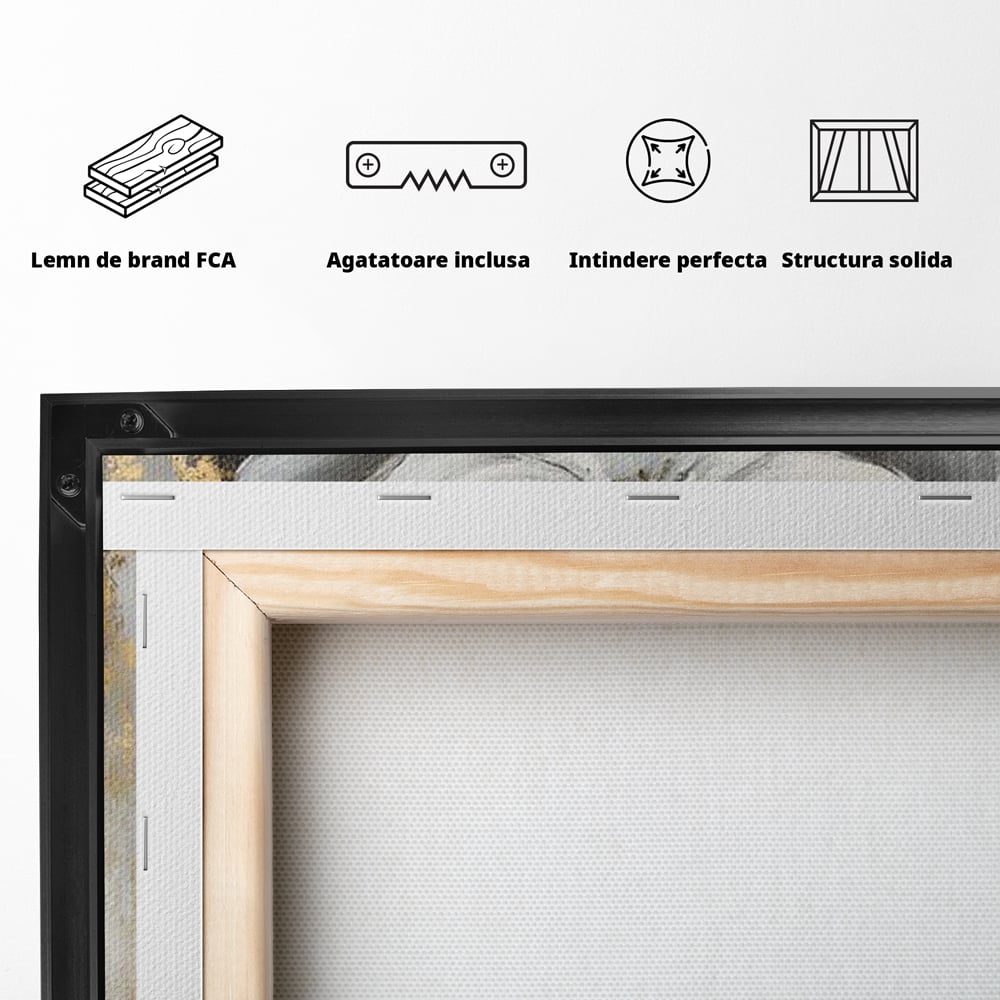 Tablou Canvas Premium, LuxCanva® G1142, Zeita Primaverii Eterne, Regina, Flori, Noblete, Aur, Puritate, Atemporal, Gratie, Aura, Senzualitate, Delicatete, Birou, Living