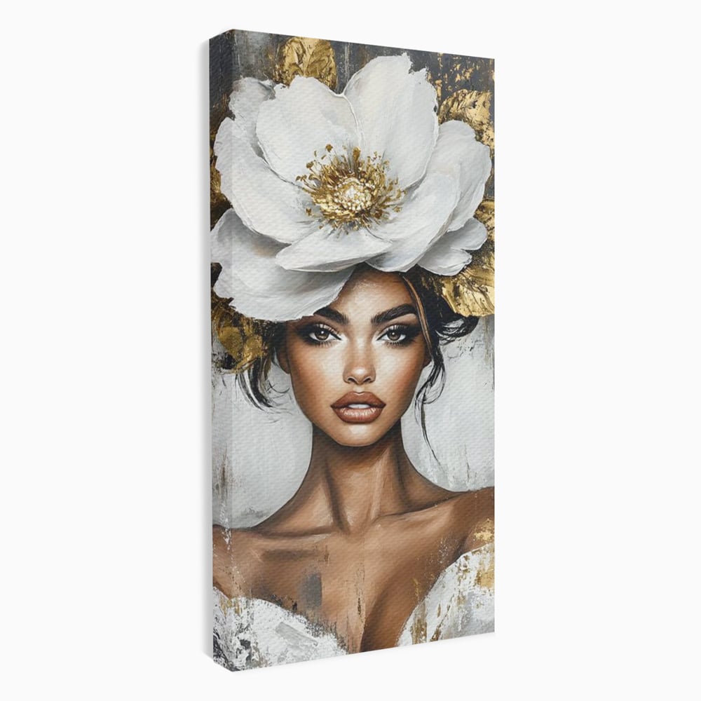 Tablou Canvas Premium, LuxCanva® G1142, Zeita Primaverii Eterne, Regina, Flori, Noblete, Aur, Puritate, Atemporal, Gratie, Aura, Senzualitate, Delicatete, Birou, Living