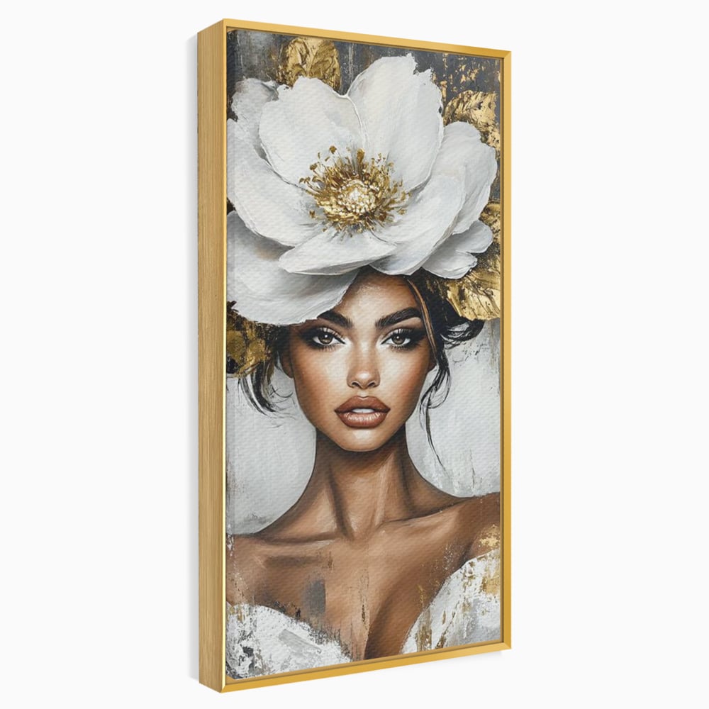 Tablou Canvas Premium, LuxCanva® G1142, Zeita Primaverii Eterne, Regina, Flori, Noblete, Aur, Puritate, Atemporal, Gratie, Aura, Senzualitate, Delicatete, Birou, Living