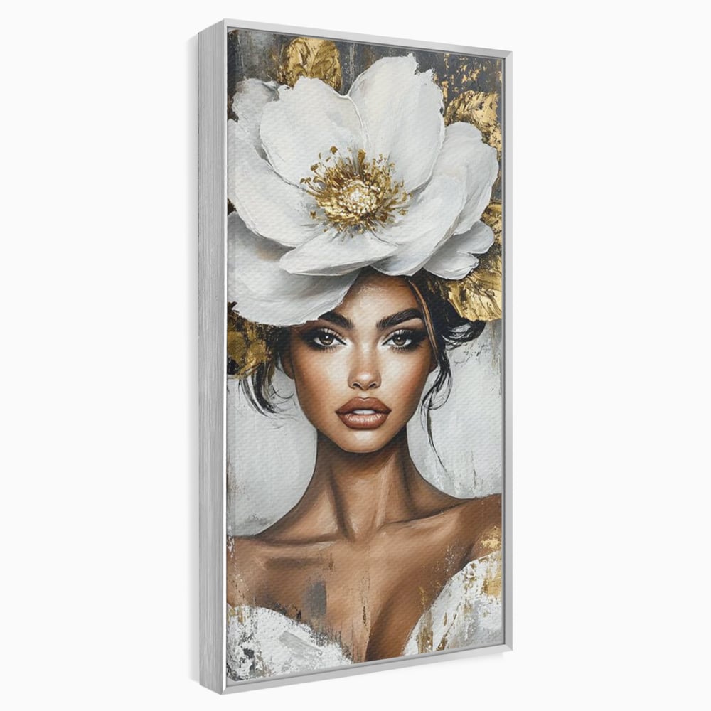 Tablou Canvas Premium, LuxCanva® G1142, Zeita Primaverii Eterne, Regina, Flori, Noblete, Aur, Puritate, Atemporal, Gratie, Aura, Senzualitate, Delicatete, Birou, Living