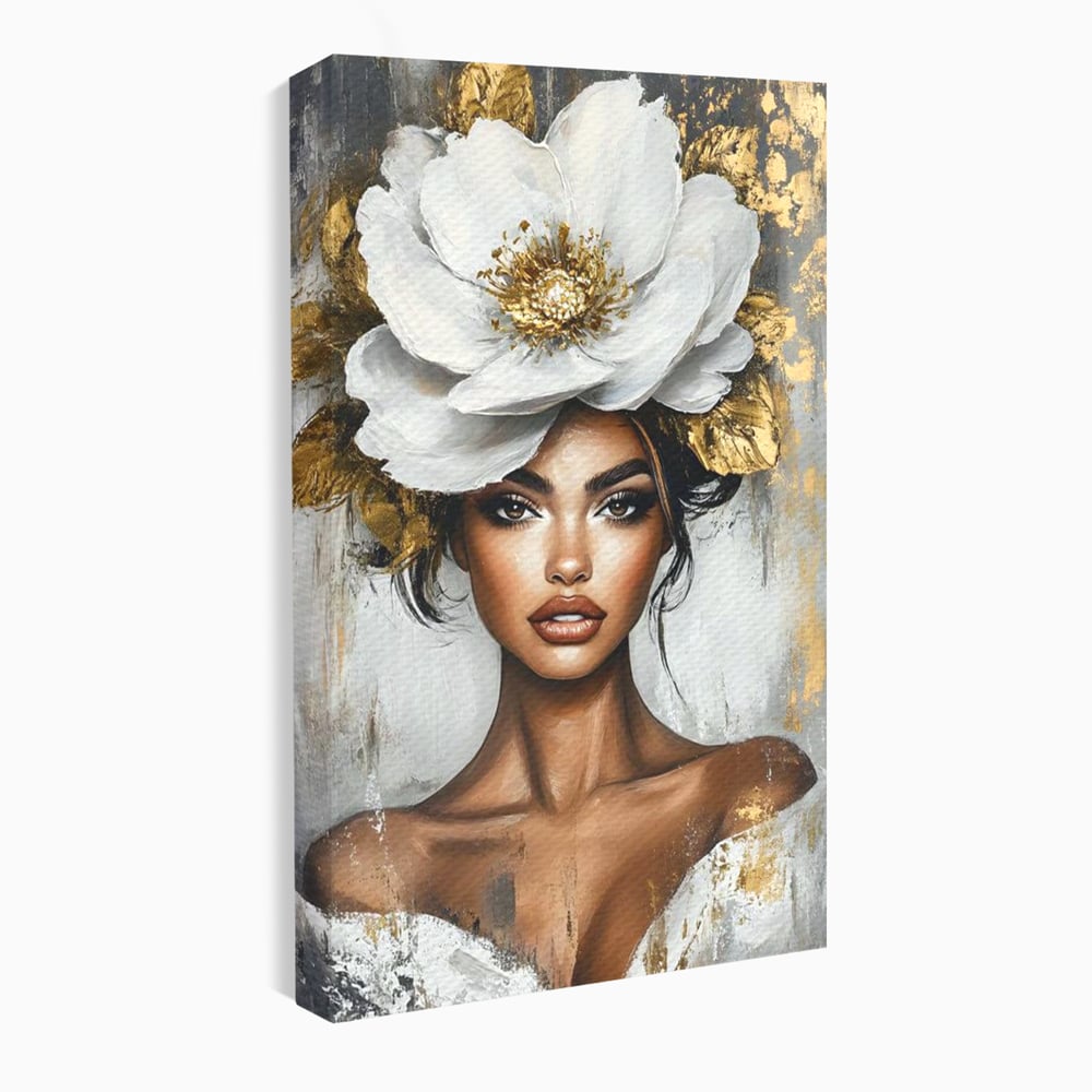 Tablou Canvas Premium, LuxCanva® G1142, Zeita Primaverii Eterne, Regina, Flori, Noblete, Aur, Puritate, Atemporal, Gratie, Aura, Senzualitate, Delicatete, Birou, Living