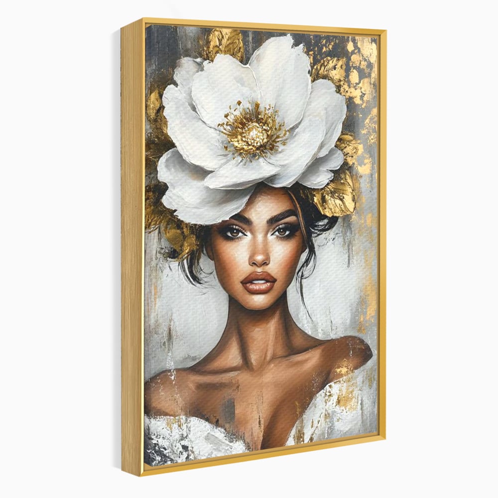 Tablou Canvas Premium, LuxCanva® G1142, Zeita Primaverii Eterne, Regina, Flori, Noblete, Aur, Puritate, Atemporal, Gratie, Aura, Senzualitate, Delicatete, Birou, Living