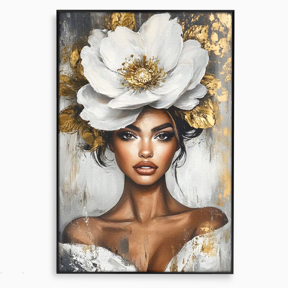 Tablou Canvas Premium, LuxCanva® G1142, Zeita Primaverii Eterne, Regina, Flori, Noblete, Aur, Puritate, Atemporal, Gratie, Aura, Senzualitate, Delicatete, Birou, Living