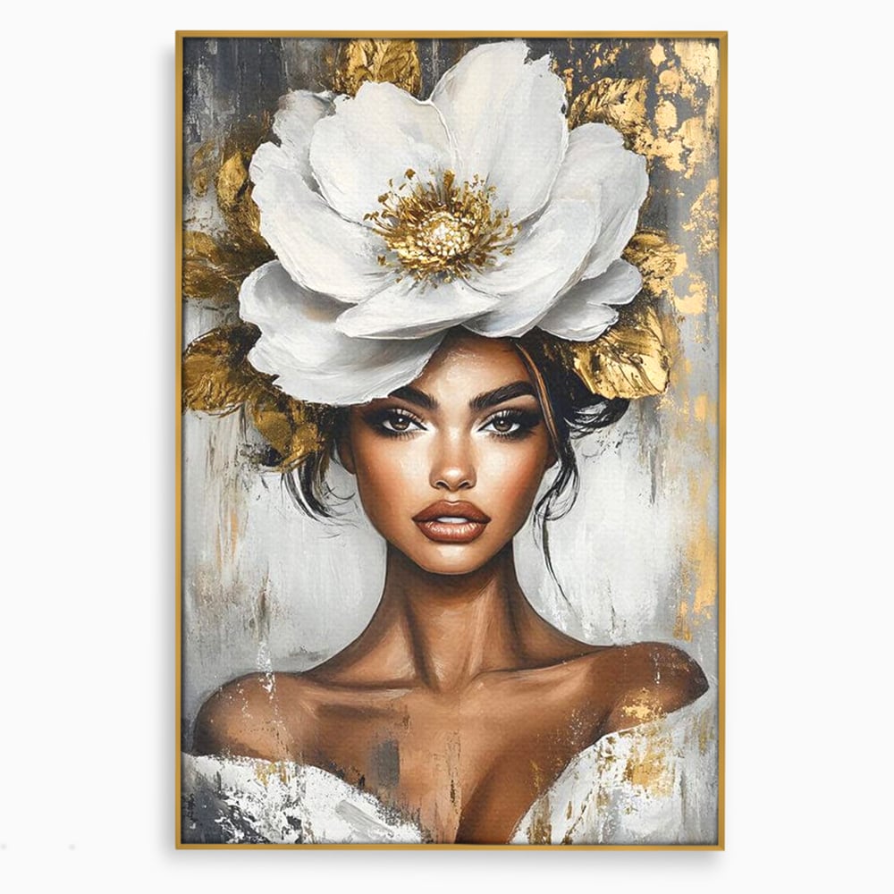 Tablou Canvas Premium, LuxCanva® G1142, Zeita Primaverii Eterne, Regina, Flori, Noblete, Aur, Puritate, Atemporal, Gratie, Aura, Senzualitate, Delicatete, Birou, Living