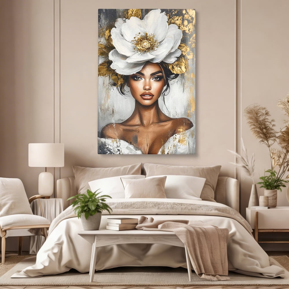Tablou Canvas Premium, LuxCanva® G1142, Zeita Primaverii Eterne, Regina, Flori, Noblete, Aur, Puritate, Atemporal, Gratie, Aura, Senzualitate, Delicatete, Birou, Living