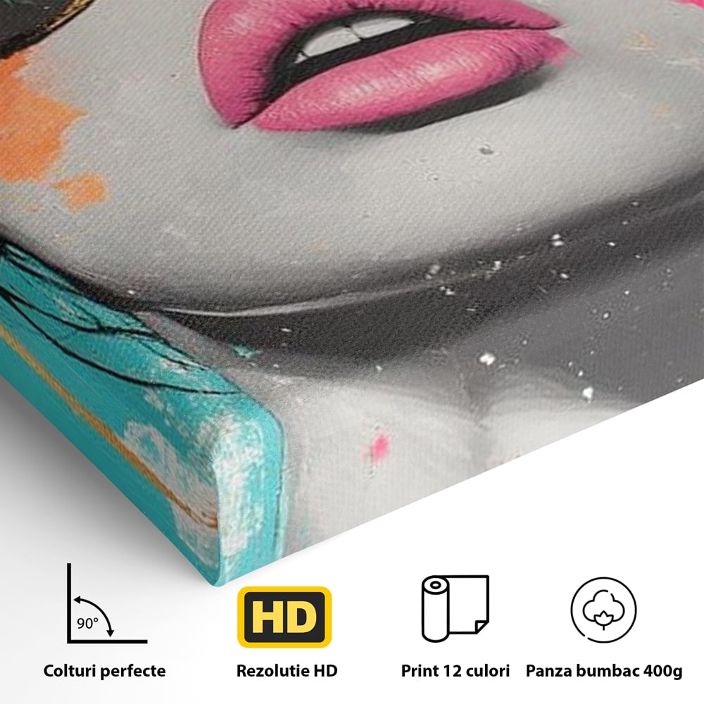 Tablou Canvas Premium, LuxCanva® G1143, Diva Urbana, Pop Art, Street Art, Culori, Ochelari de Soare, Modern, Glam, Club, Distractie, Fashion, Lifestyle, Tinerete, Birou, Living