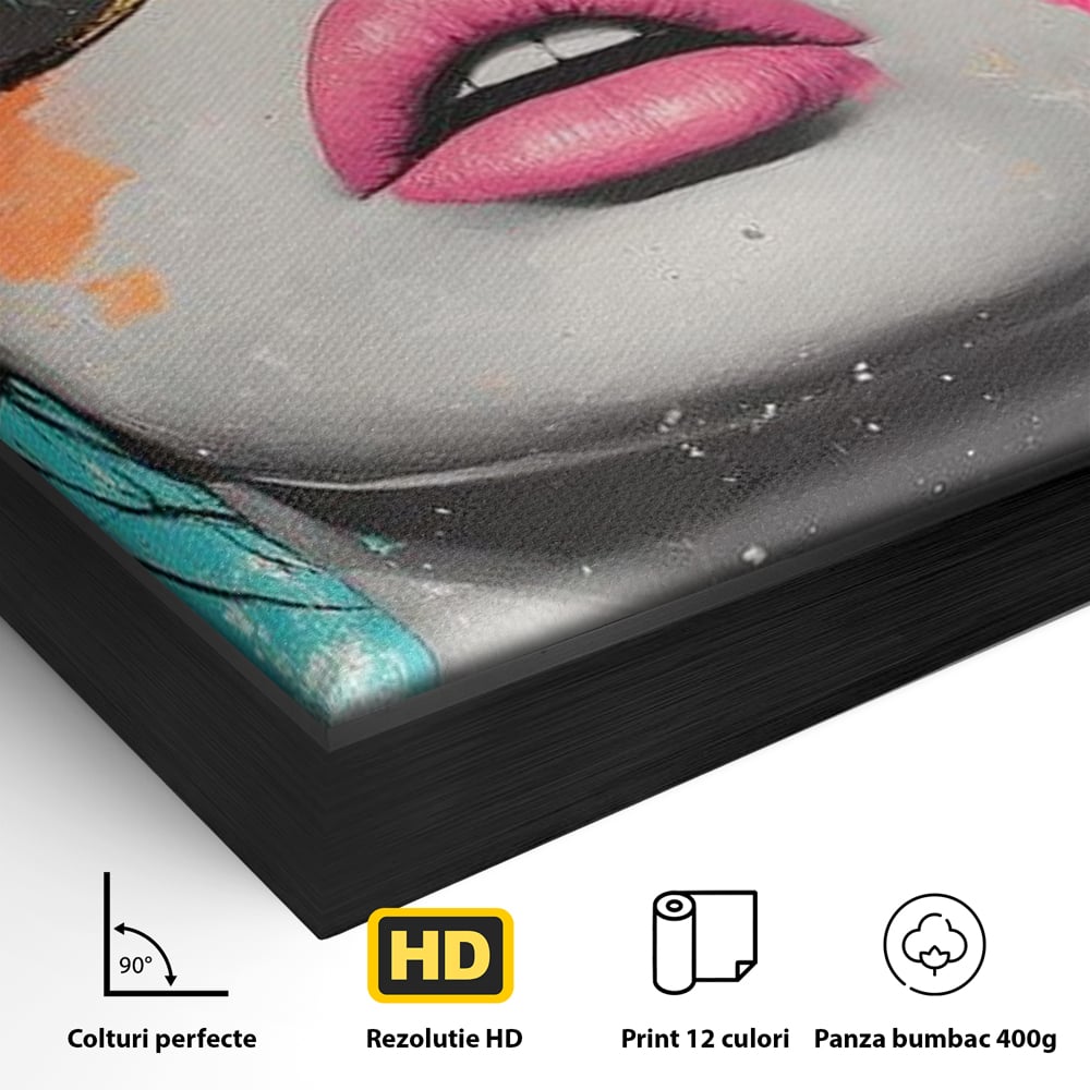 Tablou Canvas Premium, LuxCanva® G1143, Diva Urbana, Pop Art, Street Art, Culori, Ochelari de Soare, Modern, Glam, Club, Distractie, Fashion, Lifestyle, Tinerete, Birou, Living