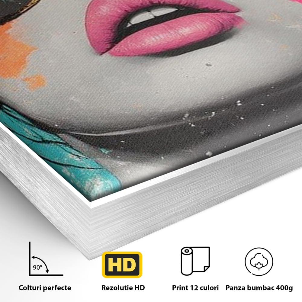 Tablou Canvas Premium, LuxCanva® G1143, Diva Urbana, Pop Art, Street Art, Culori, Ochelari de Soare, Modern, Glam, Club, Distractie, Fashion, Lifestyle, Tinerete, Birou, Living