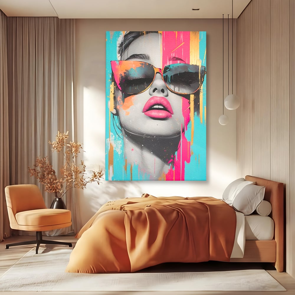 Tablou Canvas Premium, LuxCanva® G1143, Diva Urbana, Pop Art, Street Art, Culori, Ochelari de Soare, Modern, Glam, Club, Distractie, Fashion, Lifestyle, Tinerete, Birou, Living