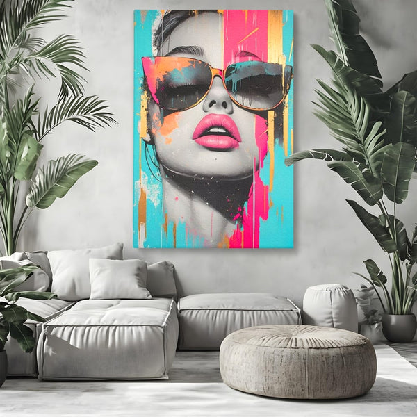 Tablou Canvas Premium, LuxCanva® G1143, Diva Urbana, Pop Art, Street Art, Culori, Ochelari de Soare, Modern, Glam, Club, Distractie, Fashion, Lifestyle, Tinerete, Birou, Living