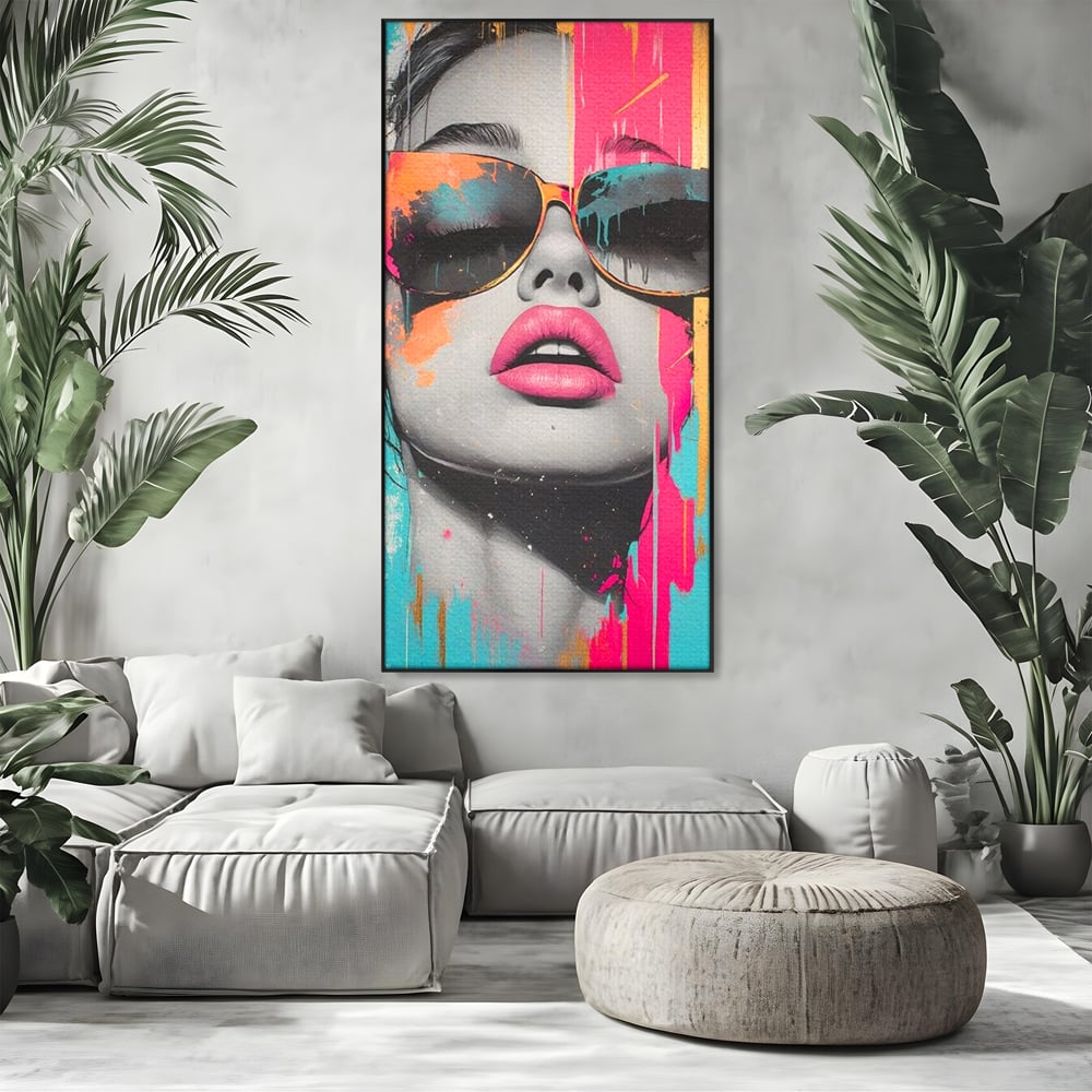 Tablou Canvas Premium, LuxCanva® G1143, Diva Urbana, Pop Art, Street Art, Culori, Ochelari de Soare, Modern, Glam, Club, Distractie, Fashion, Lifestyle, Tinerete, Birou, Living