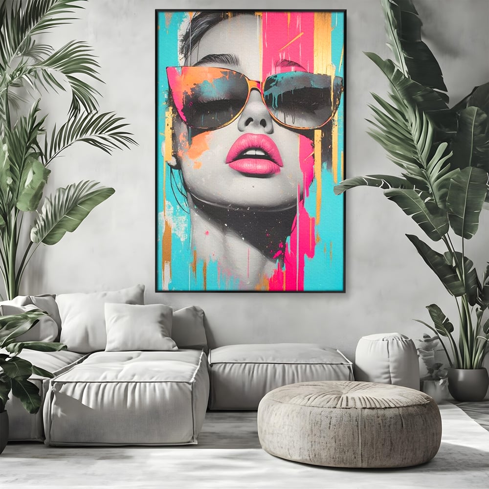 Tablou Canvas Premium, LuxCanva® G1143, Diva Urbana, Pop Art, Street Art, Culori, Ochelari de Soare, Modern, Glam, Club, Distractie, Fashion, Lifestyle, Tinerete, Birou, Living