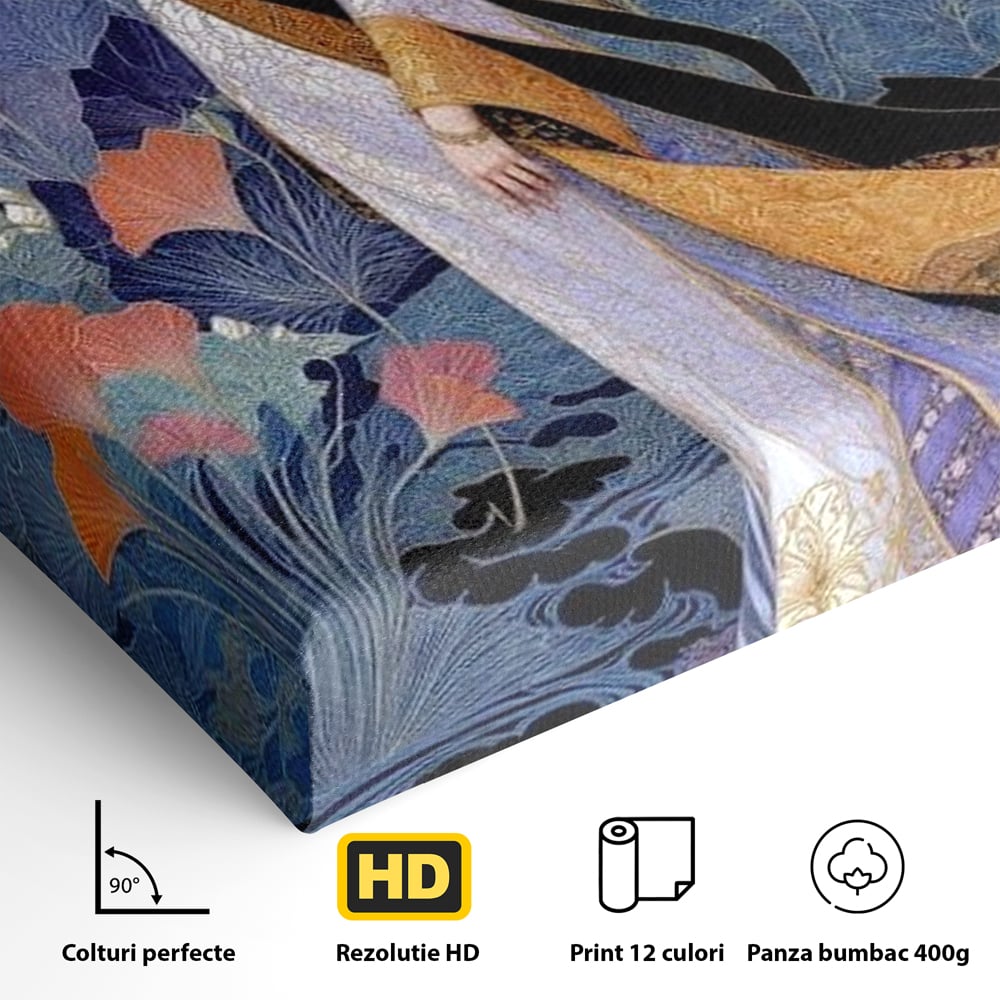 Tablou Canvas Premium, LuxCanva® G1145, Regina Gradinii Lunare, Lady, Luna, Flori, Eleganta, Oriental, Lotus, Rafinat, Art Nouveau, Mistic, Visare, Plimbare, Birou, Living