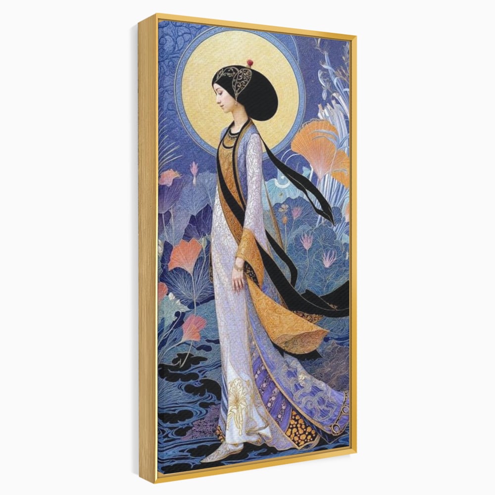Tablou Canvas Premium, LuxCanva® G1145, Regina Gradinii Lunare, Lady, Luna, Flori, Eleganta, Oriental, Lotus, Rafinat, Art Nouveau, Mistic, Visare, Plimbare, Birou, Living