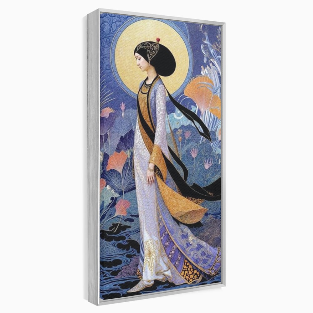Tablou Canvas Premium, LuxCanva® G1145, Regina Gradinii Lunare, Lady, Luna, Flori, Eleganta, Oriental, Lotus, Rafinat, Art Nouveau, Mistic, Visare, Plimbare, Birou, Living