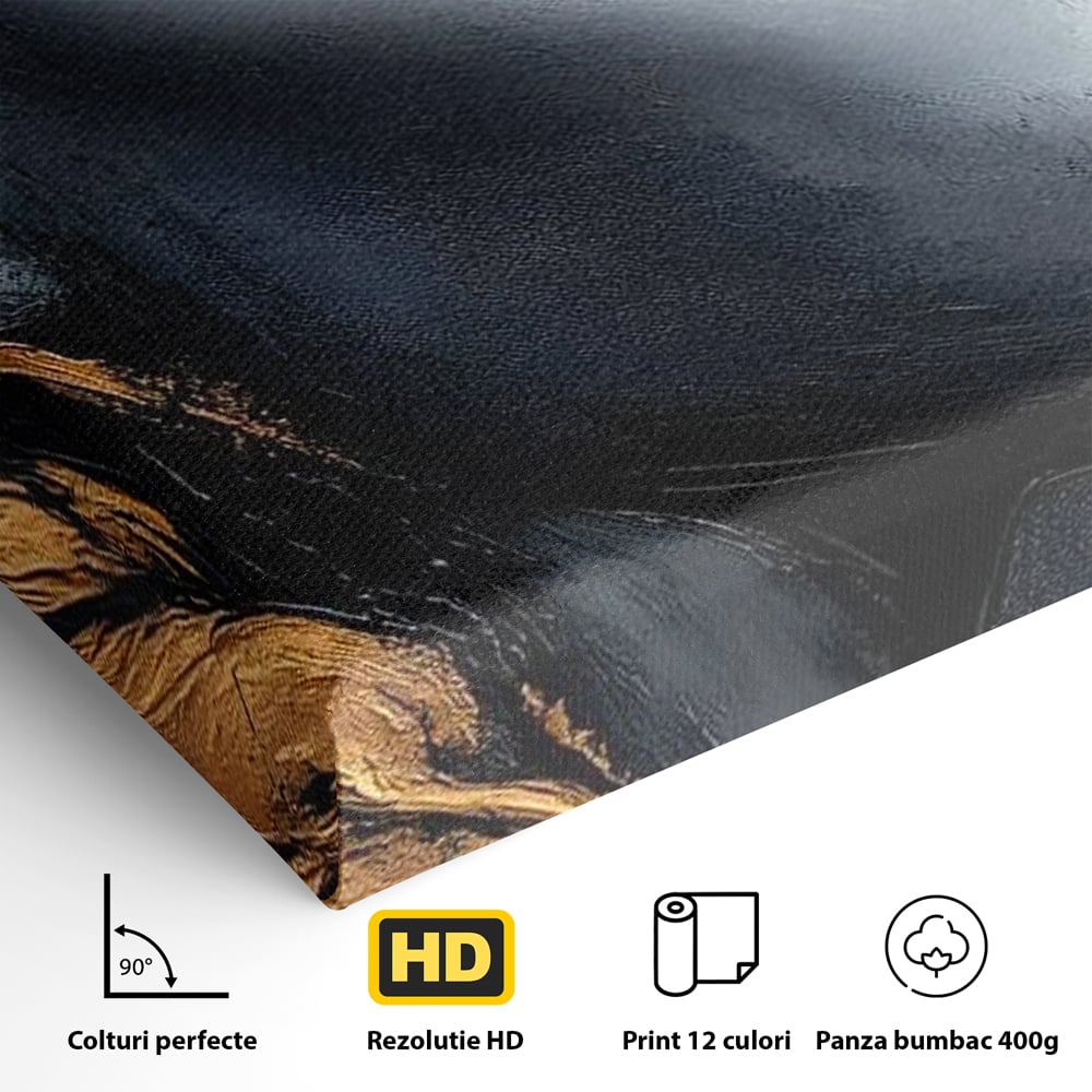 Tablou Canvas Premium, LuxCanva® G1146, Femeia cu Profil de Aur, Arta, Moderna, Pictura, Contemporan, Auriu, Modern, Alb, Negru, Eleganta, Impletitura, Birou, Living