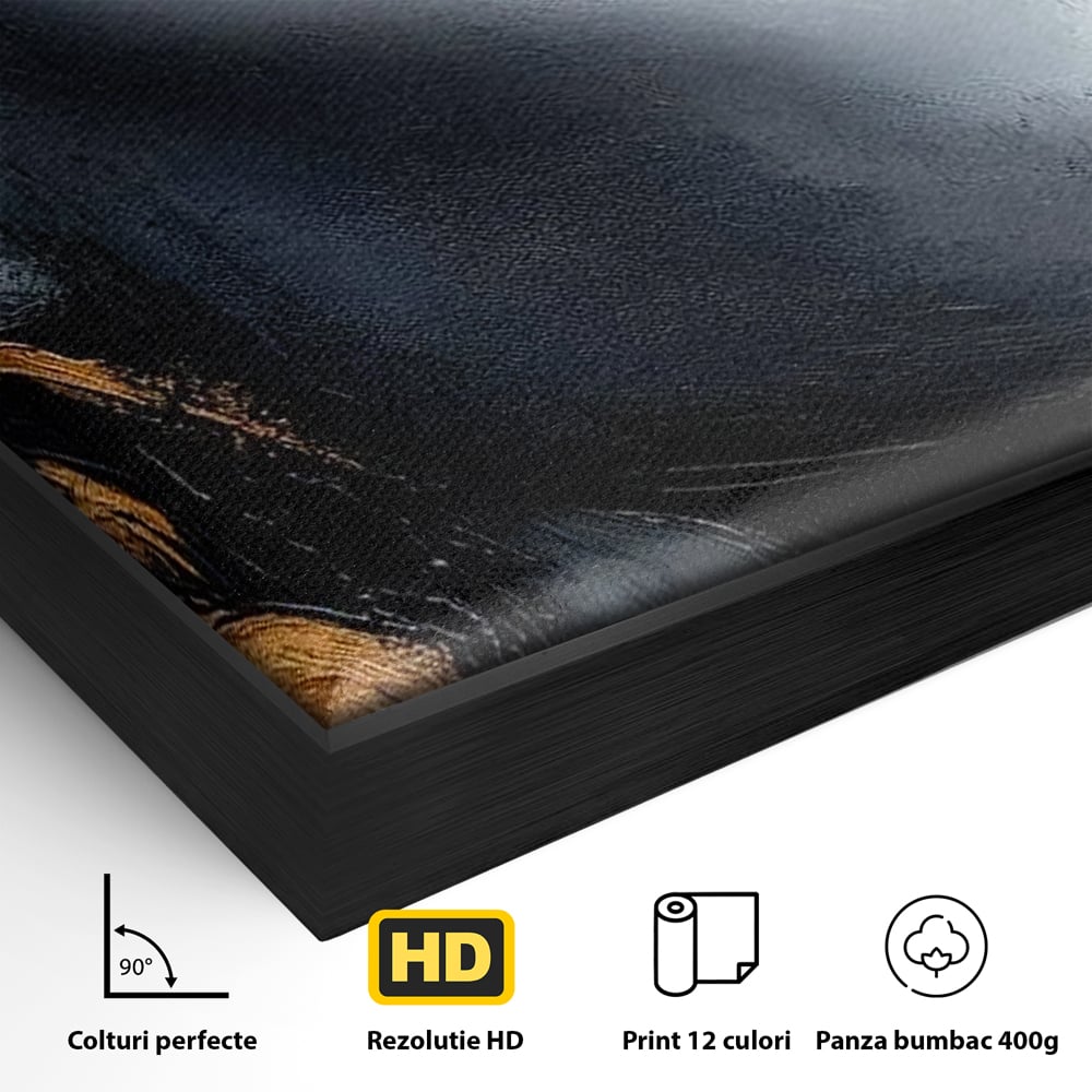 Tablou Canvas Premium, LuxCanva® G1146, Femeia cu Profil de Aur, Arta, Moderna, Pictura, Contemporan, Auriu, Modern, Alb, Negru, Eleganta, Impletitura, Birou, Living