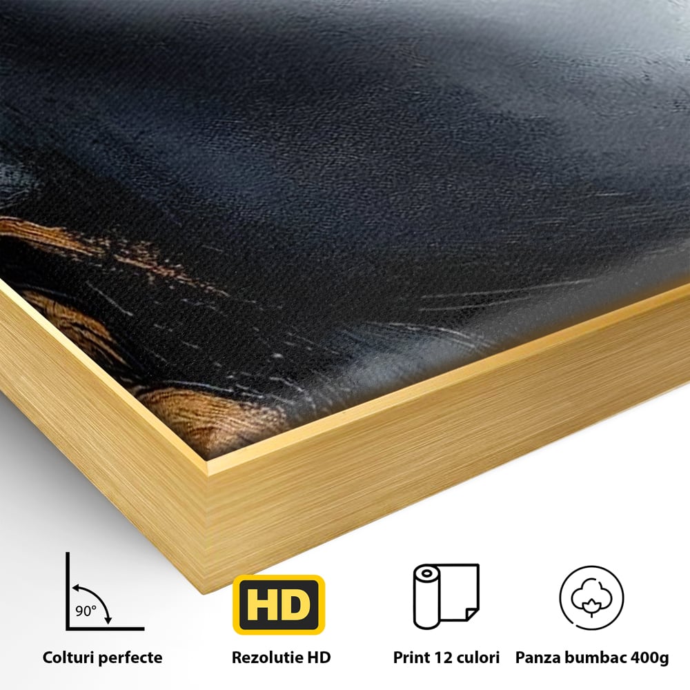 Tablou Canvas Premium, LuxCanva® G1146, Femeia cu Profil de Aur, Arta, Moderna, Pictura, Contemporan, Auriu, Modern, Alb, Negru, Eleganta, Impletitura, Birou, Living