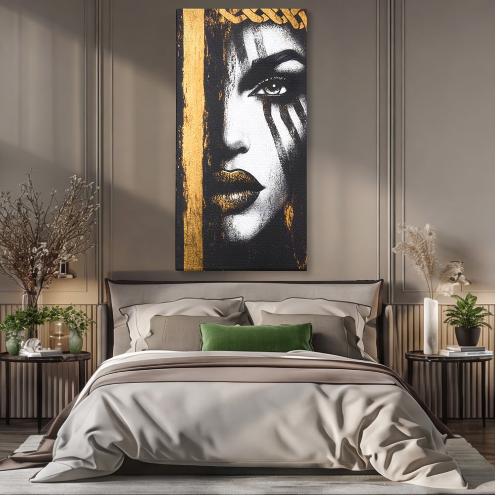 Tablou Canvas Premium, LuxCanva® G1148, Femeia din Umbre, Mister, Regina, Imperial, Coroana, Razboinica, Misticism, Expresivitate, Buze, Chip, Putere, Birou, Living, Dormitor