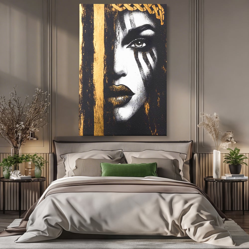 Tablou Canvas Premium, LuxCanva® G1148, Femeia din Umbre, Mister, Regina, Imperial, Coroana, Razboinica, Misticism, Expresivitate, Buze, Chip, Putere, Birou, Living, Dormitor