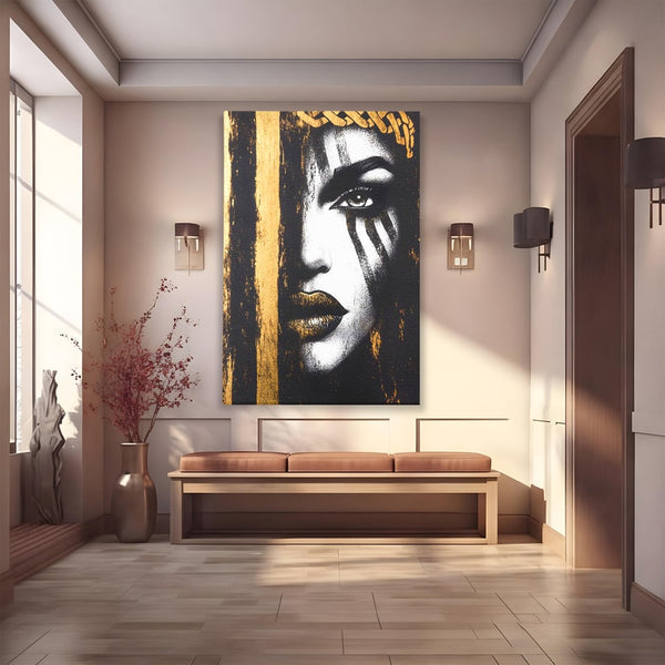 Tablou Canvas Premium, LuxCanva® G1148, Femeia din Umbre, Mister, Regina, Imperial, Coroana, Razboinica, Misticism, Expresivitate, Buze, Chip, Putere, Birou, Living, Dormitor
