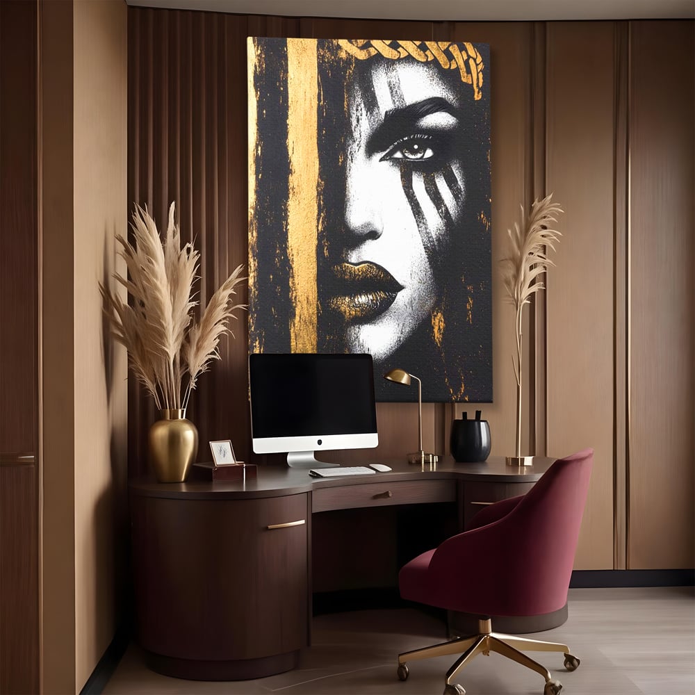 Tablou Canvas Premium, LuxCanva® G1148, Femeia din Umbre, Mister, Regina, Imperial, Coroana, Razboinica, Misticism, Expresivitate, Buze, Chip, Putere, Birou, Living, Dormitor