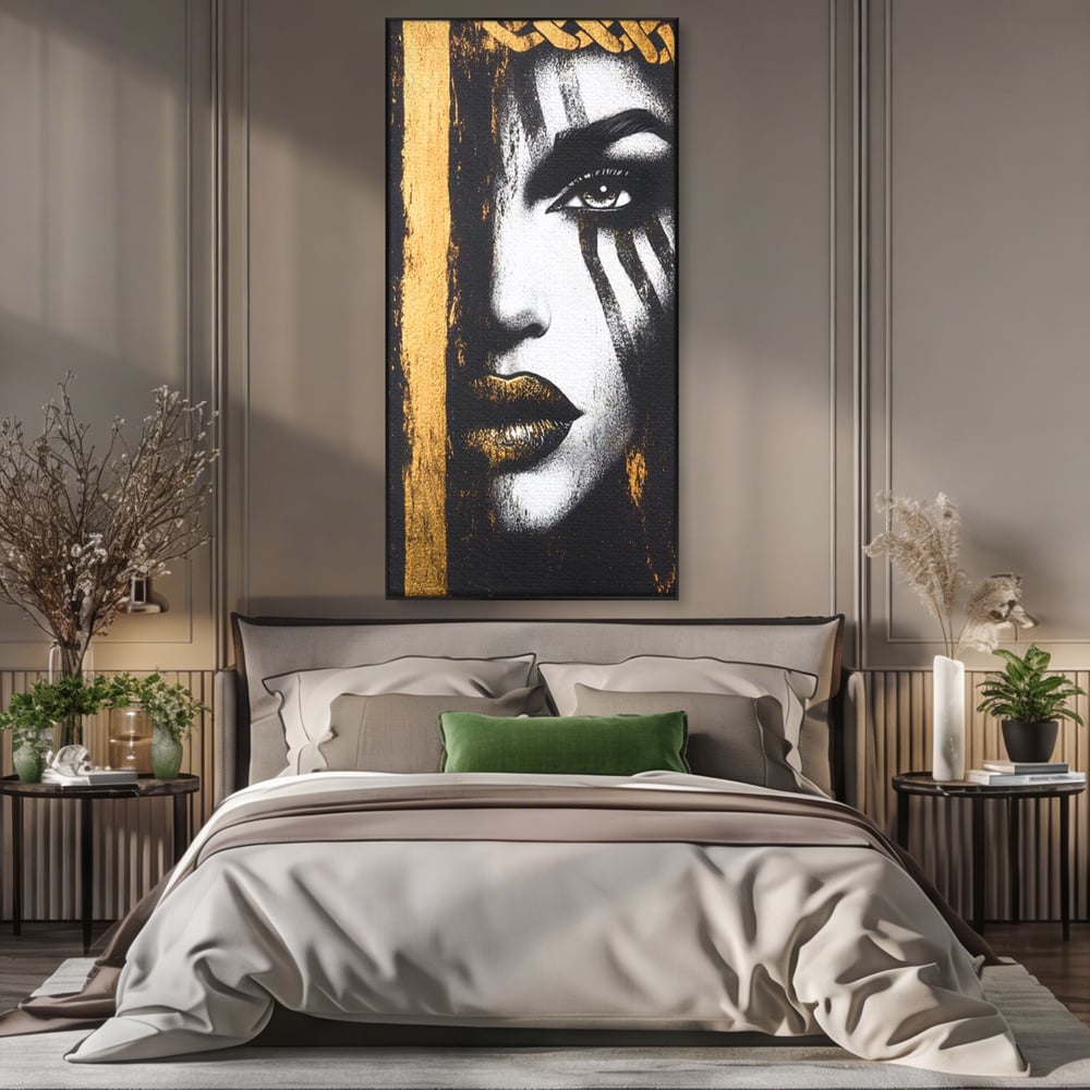 Tablou Canvas Premium, LuxCanva® G1148, Femeia din Umbre, Mister, Regina, Imperial, Coroana, Razboinica, Misticism, Expresivitate, Buze, Chip, Putere, Birou, Living, Dormitor