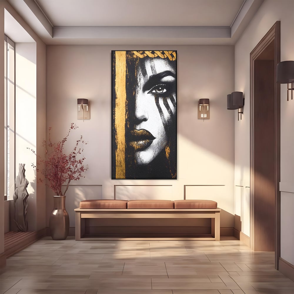 Tablou Canvas Premium, LuxCanva® G1148, Femeia din Umbre, Mister, Regina, Imperial, Coroana, Razboinica, Misticism, Expresivitate, Buze, Chip, Putere, Birou, Living, Dormitor