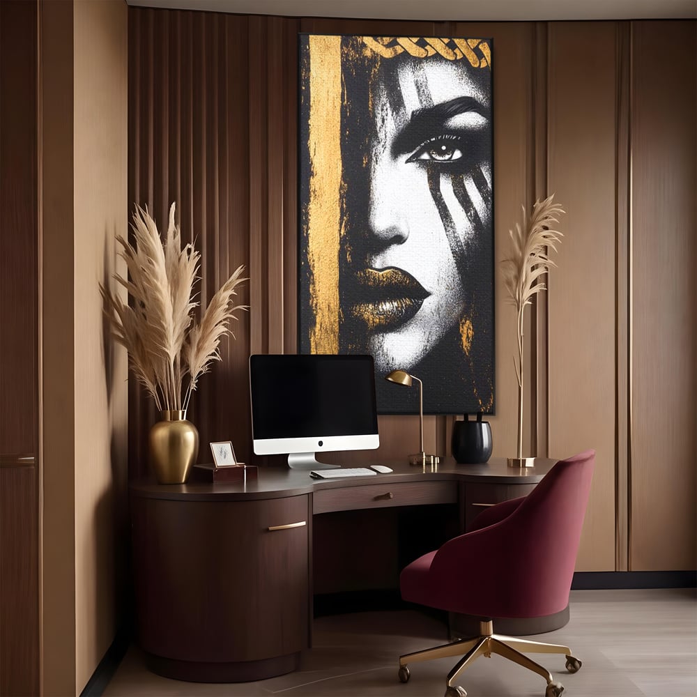 Tablou Canvas Premium, LuxCanva® G1148, Femeia din Umbre, Mister, Regina, Imperial, Coroana, Razboinica, Misticism, Expresivitate, Buze, Chip, Putere, Birou, Living, Dormitor