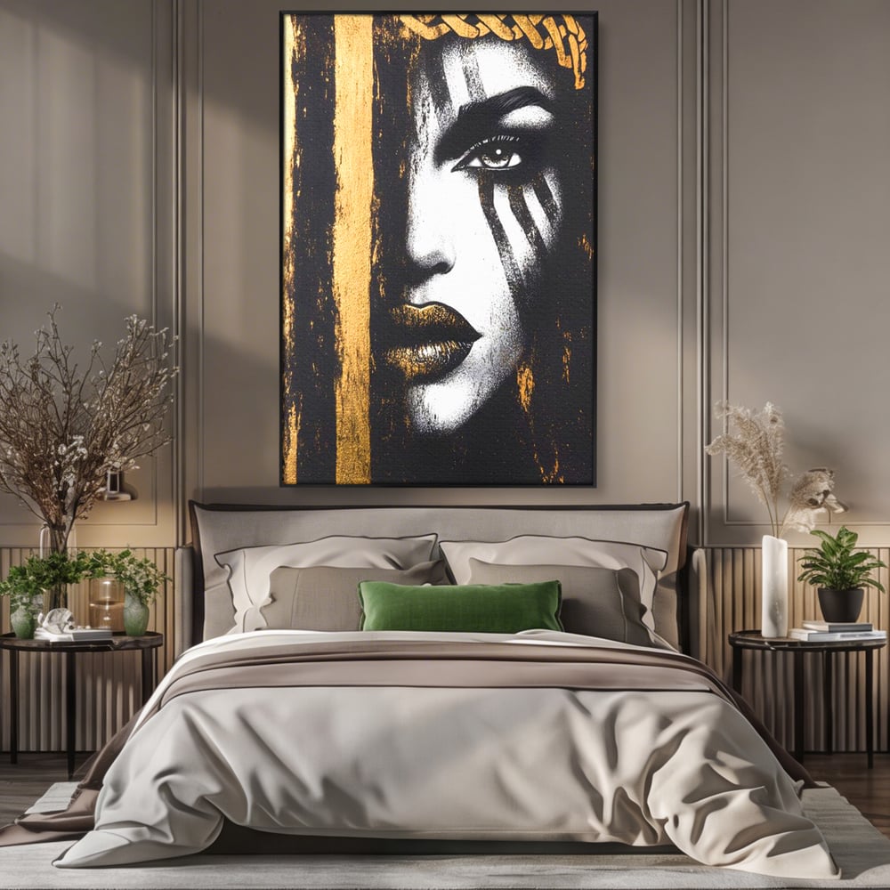 Tablou Canvas Premium, LuxCanva® G1148, Femeia din Umbre, Mister, Regina, Imperial, Coroana, Razboinica, Misticism, Expresivitate, Buze, Chip, Putere, Birou, Living, Dormitor