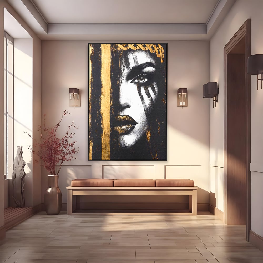 Tablou Canvas Premium, LuxCanva® G1148, Femeia din Umbre, Mister, Regina, Imperial, Coroana, Razboinica, Misticism, Expresivitate, Buze, Chip, Putere, Birou, Living, Dormitor