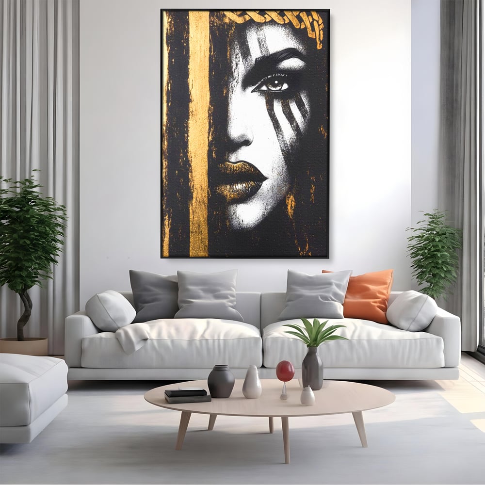Tablou Canvas Premium, LuxCanva® G1148, Femeia din Umbre, Mister, Regina, Imperial, Coroana, Razboinica, Misticism, Expresivitate, Buze, Chip, Putere, Birou, Living, Dormitor