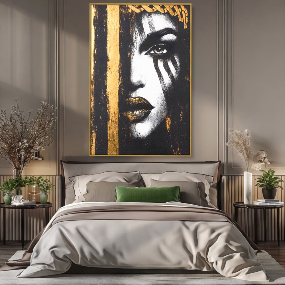 Tablou Canvas Premium, LuxCanva® G1148, Femeia din Umbre, Mister, Regina, Imperial, Coroana, Razboinica, Misticism, Expresivitate, Buze, Chip, Putere, Birou, Living, Dormitor
