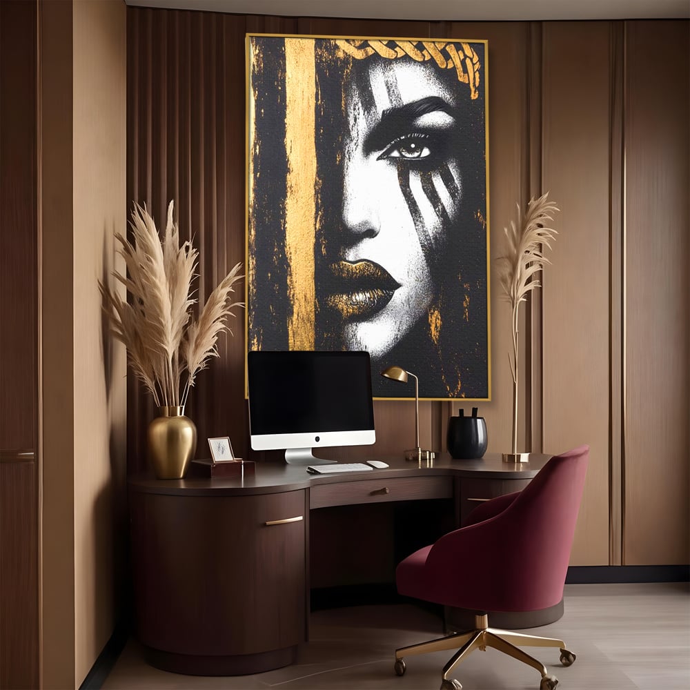 Tablou Canvas Premium, LuxCanva® G1148, Femeia din Umbre, Mister, Regina, Imperial, Coroana, Razboinica, Misticism, Expresivitate, Buze, Chip, Putere, Birou, Living, Dormitor