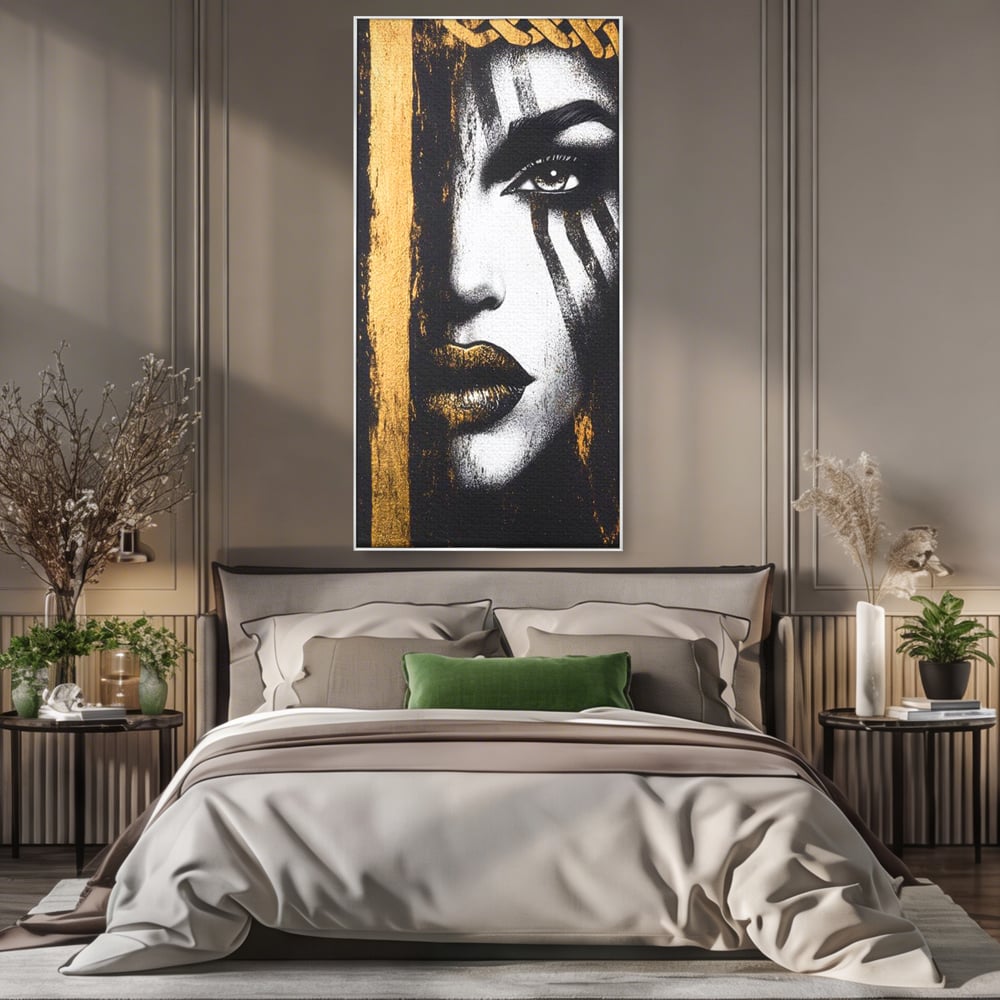 Tablou Canvas Premium, LuxCanva® G1148, Femeia din Umbre, Mister, Regina, Imperial, Coroana, Razboinica, Misticism, Expresivitate, Buze, Chip, Putere, Birou, Living, Dormitor