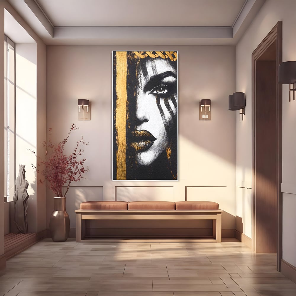 Tablou Canvas Premium, LuxCanva® G1148, Femeia din Umbre, Mister, Regina, Imperial, Coroana, Razboinica, Misticism, Expresivitate, Buze, Chip, Putere, Birou, Living, Dormitor
