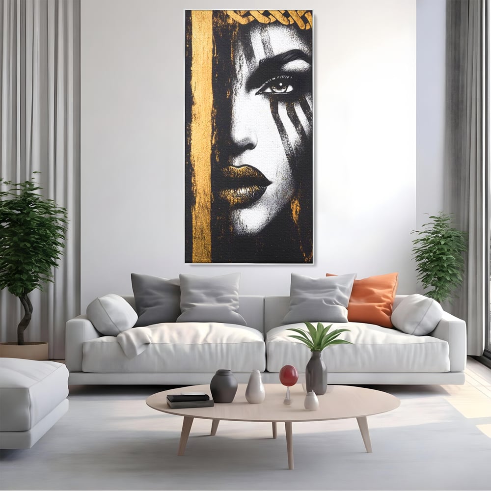 Tablou Canvas Premium, LuxCanva® G1148, Femeia din Umbre, Mister, Regina, Imperial, Coroana, Razboinica, Misticism, Expresivitate, Buze, Chip, Putere, Birou, Living, Dormitor