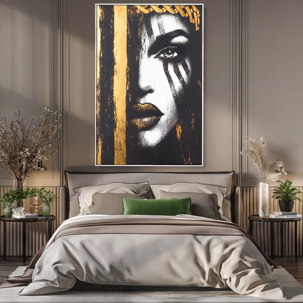 Tablou Canvas Premium, LuxCanva® G1148, Femeia din Umbre, Mister, Regina, Imperial, Coroana, Razboinica, Misticism, Expresivitate, Buze, Chip, Putere, Birou, Living, Dormitor