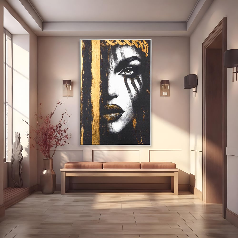 Tablou Canvas Premium, LuxCanva® G1148, Femeia din Umbre, Mister, Regina, Imperial, Coroana, Razboinica, Misticism, Expresivitate, Buze, Chip, Putere, Birou, Living, Dormitor