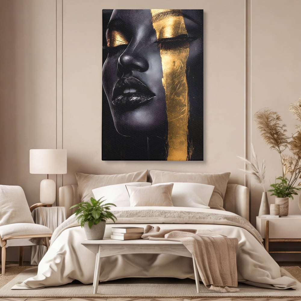 Tablou Canvas Premium, LuxCanva® G1149, Aurul din Intuneric, Queen, Eclipsa, Chip, Zeita, Magie, Vis, Ochi, Inchisi, Glamour, Sofisticat, Lux, Senzualitate, Negru, Birou, Living, Dormitor