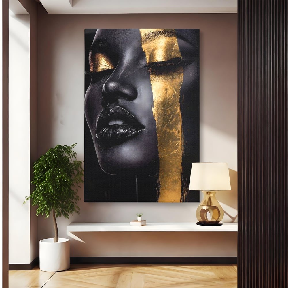 Tablou Canvas Premium, LuxCanva® G1149, Aurul din Intuneric, Queen, Eclipsa, Chip, Zeita, Magie, Vis, Ochi, Inchisi, Glamour, Sofisticat, Lux, Senzualitate, Negru, Birou, Living, Dormitor