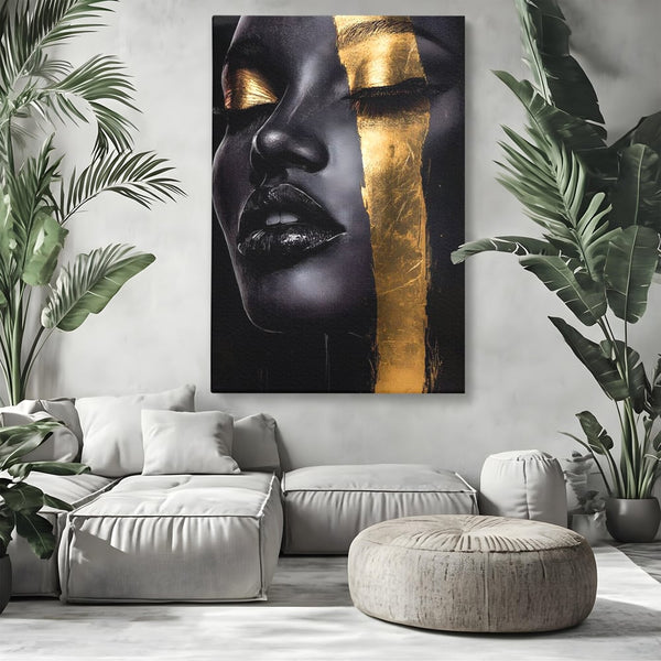 Tablou Canvas Premium, LuxCanva® G1149, Aurul din Intuneric, Queen, Eclipsa, Chip, Zeita, Magie, Vis, Ochi, Inchisi, Glamour, Sofisticat, Lux, Senzualitate, Negru, Birou, Living, Dormitor