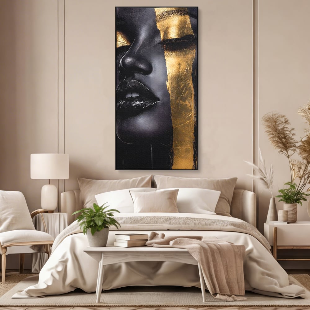 Tablou Canvas Premium, LuxCanva® G1149, Aurul din Intuneric, Queen, Eclipsa, Chip, Zeita, Magie, Vis, Ochi, Inchisi, Glamour, Sofisticat, Lux, Senzualitate, Negru, Birou, Living, Dormitor