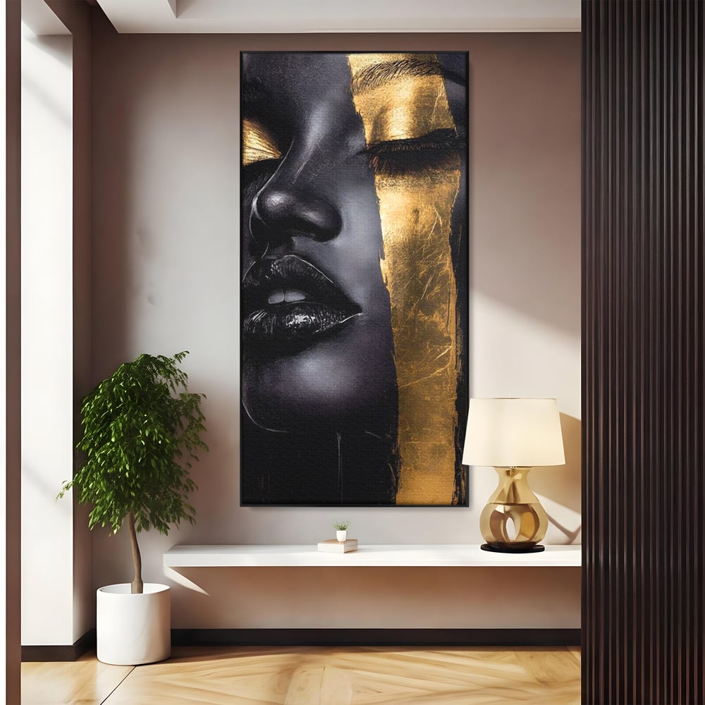 Tablou Canvas Premium, LuxCanva® G1149, Aurul din Intuneric, Queen, Eclipsa, Chip, Zeita, Magie, Vis, Ochi, Inchisi, Glamour, Sofisticat, Lux, Senzualitate, Negru, Birou, Living, Dormitor