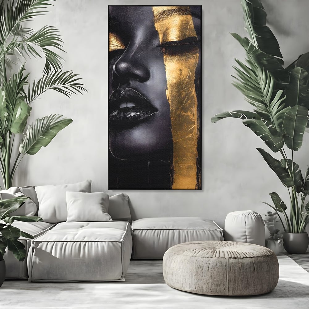 Tablou Canvas Premium, LuxCanva® G1149, Aurul din Intuneric, Queen, Eclipsa, Chip, Zeita, Magie, Vis, Ochi, Inchisi, Glamour, Sofisticat, Lux, Senzualitate, Negru, Birou, Living, Dormitor