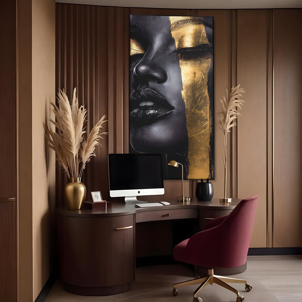 Tablou Canvas Premium, LuxCanva® G1149, Aurul din Intuneric, Queen, Eclipsa, Chip, Zeita, Magie, Vis, Ochi, Inchisi, Glamour, Sofisticat, Lux, Senzualitate, Negru, Birou, Living, Dormitor