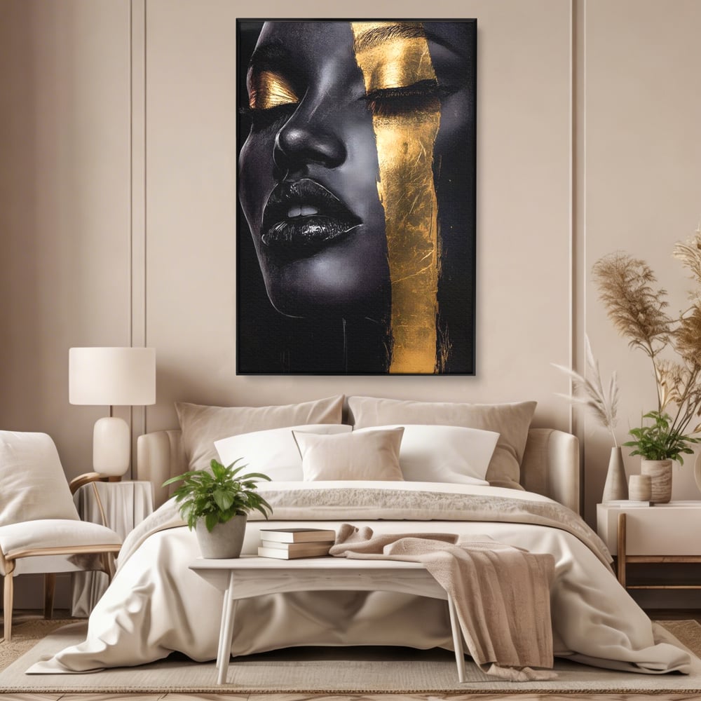 Tablou Canvas Premium, LuxCanva® G1149, Aurul din Intuneric, Queen, Eclipsa, Chip, Zeita, Magie, Vis, Ochi, Inchisi, Glamour, Sofisticat, Lux, Senzualitate, Negru, Birou, Living, Dormitor