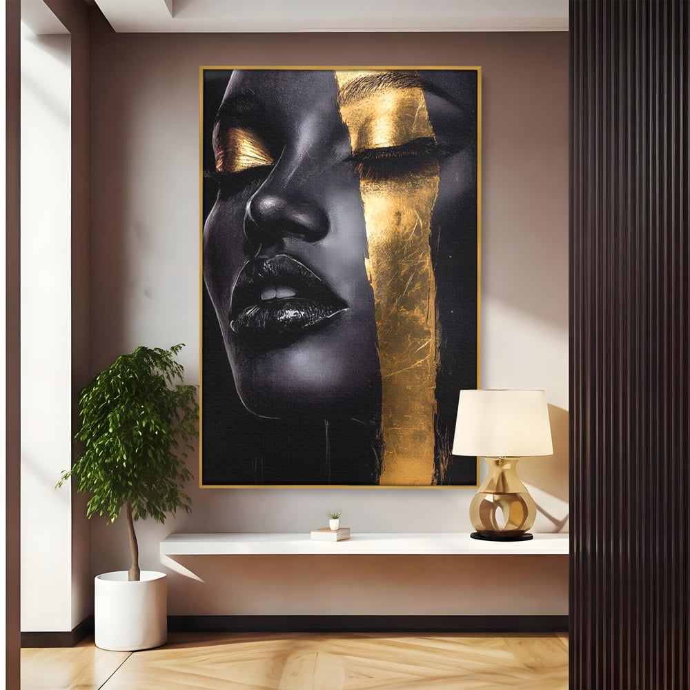Tablou Canvas Premium, LuxCanva® G1149, Aurul din Intuneric, Queen, Eclipsa, Chip, Zeita, Magie, Vis, Ochi, Inchisi, Glamour, Sofisticat, Lux, Senzualitate, Negru, Birou, Living, Dormitor