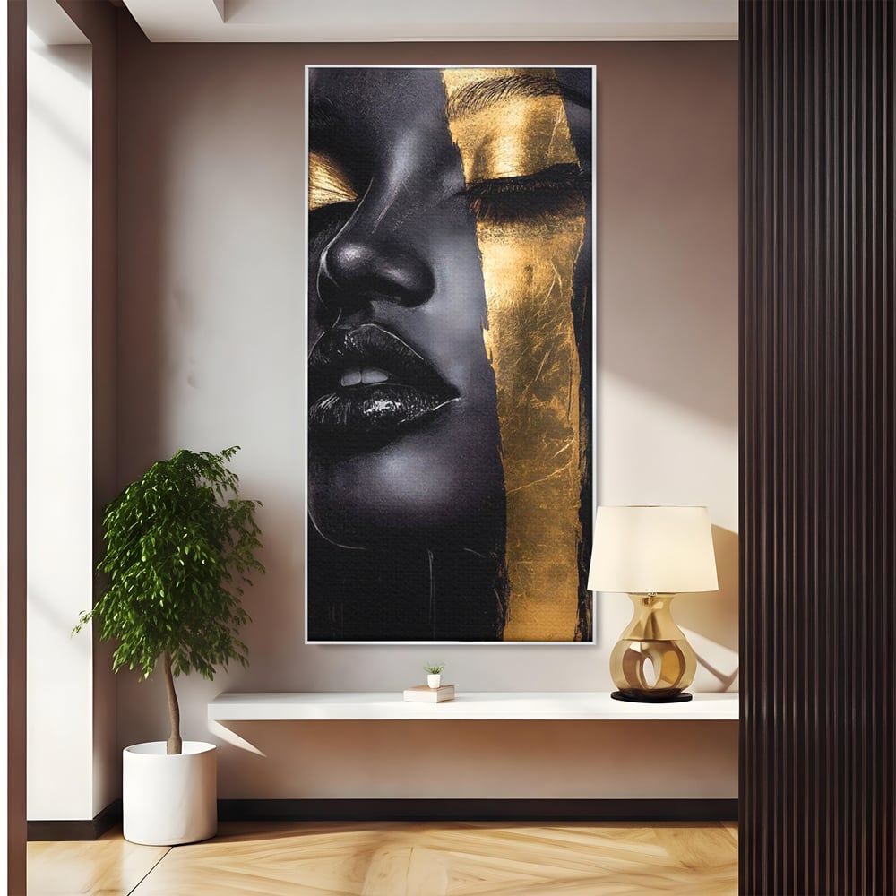 Tablou Canvas Premium, LuxCanva® G1149, Aurul din Intuneric, Queen, Eclipsa, Chip, Zeita, Magie, Vis, Ochi, Inchisi, Glamour, Sofisticat, Lux, Senzualitate, Negru, Birou, Living, Dormitor