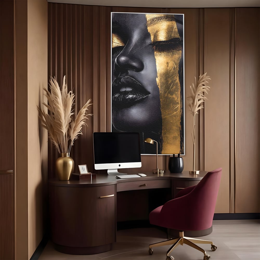 Tablou Canvas Premium, LuxCanva® G1149, Aurul din Intuneric, Queen, Eclipsa, Chip, Zeita, Magie, Vis, Ochi, Inchisi, Glamour, Sofisticat, Lux, Senzualitate, Negru, Birou, Living, Dormitor